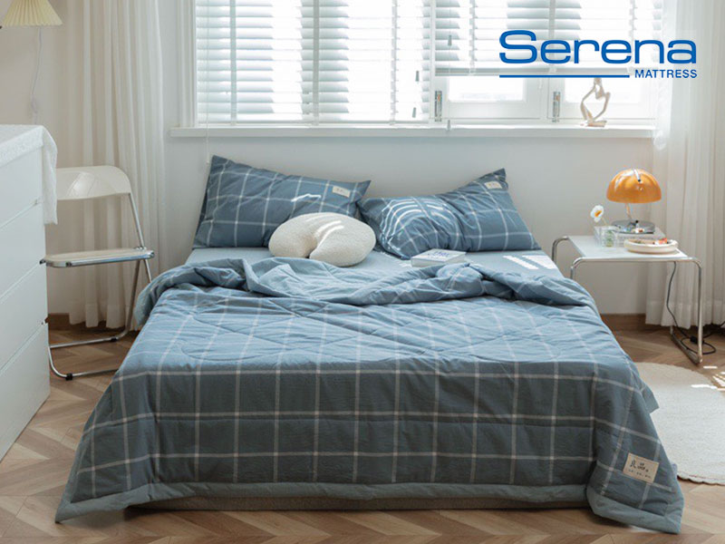 Bộ ga giường caro xanh cao cấp chính hãng SERENA